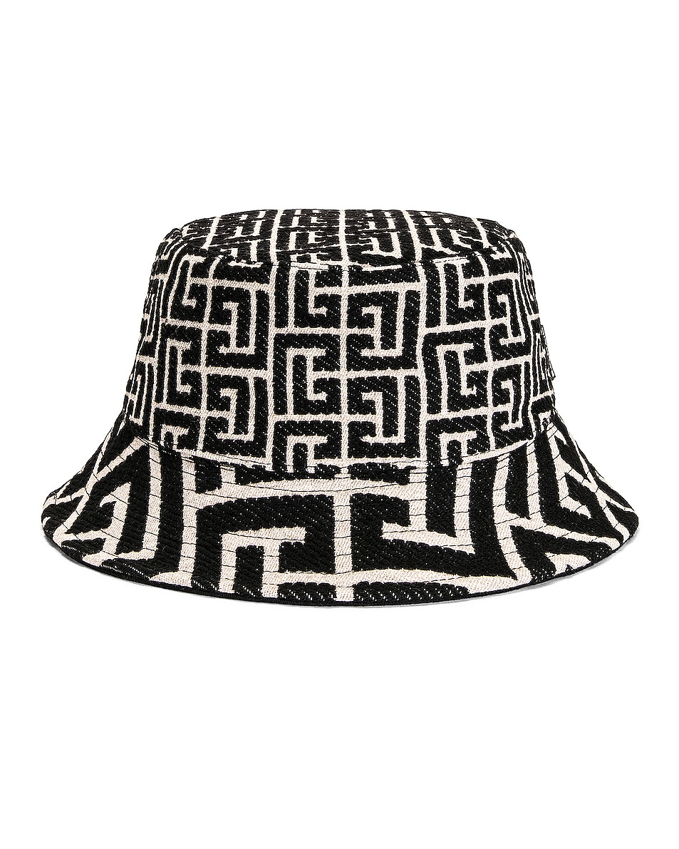 Image 1 of BALMAIN Mix Monogram Jacquard Bucket Hat in Ivoire & Noir