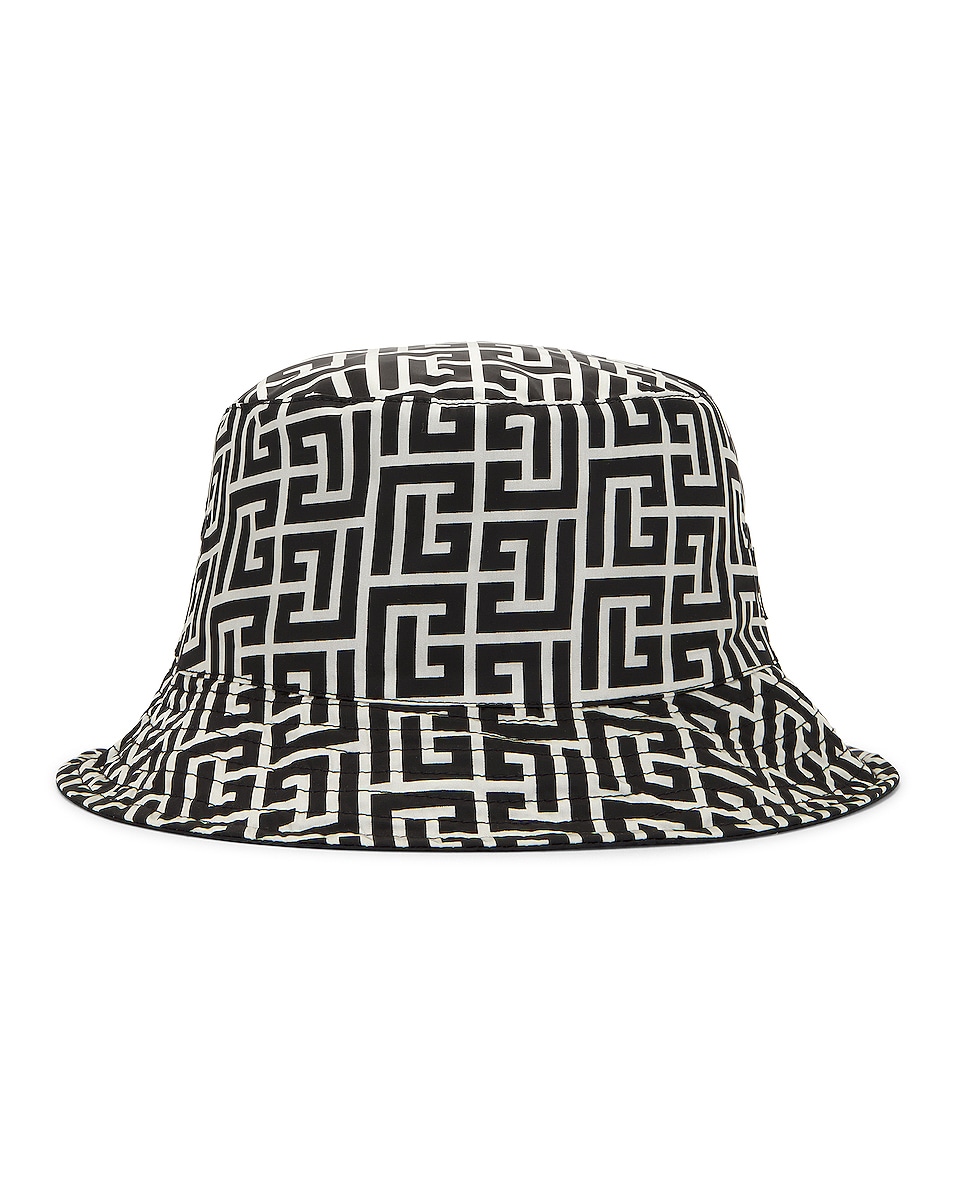 Image 1 of BALMAIN Monogram Nylon Bucket Hat in Ivoire & Noir