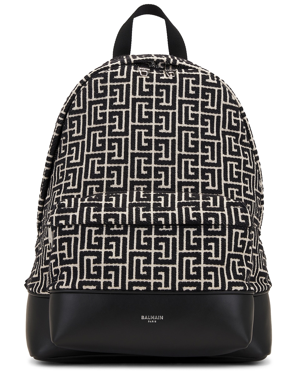 Image 1 of BALMAIN Monogram Jacquard Backpack in Ivory & Black