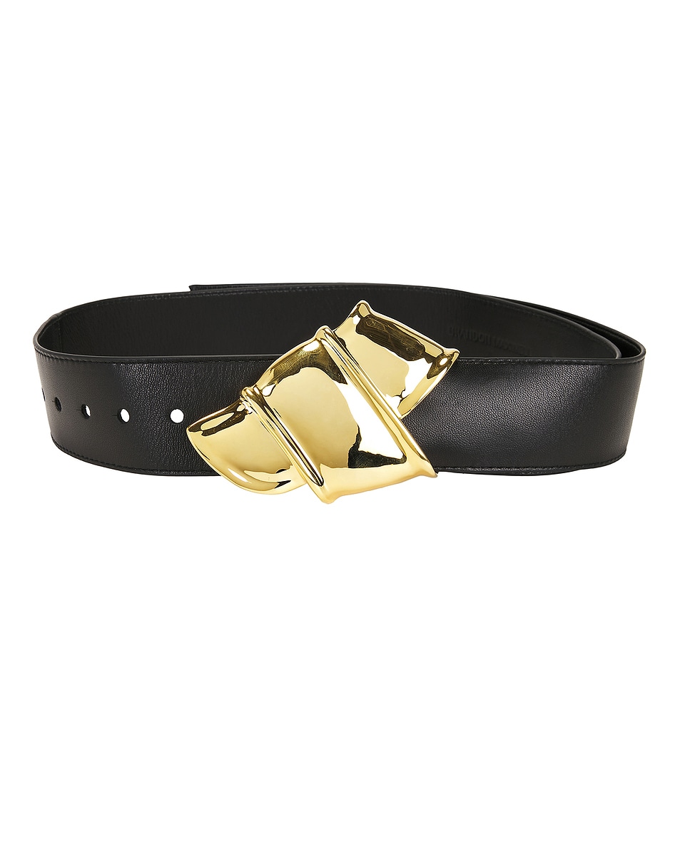 Image 1 of Brandon Maxwell Leather Belt in Gold & Black