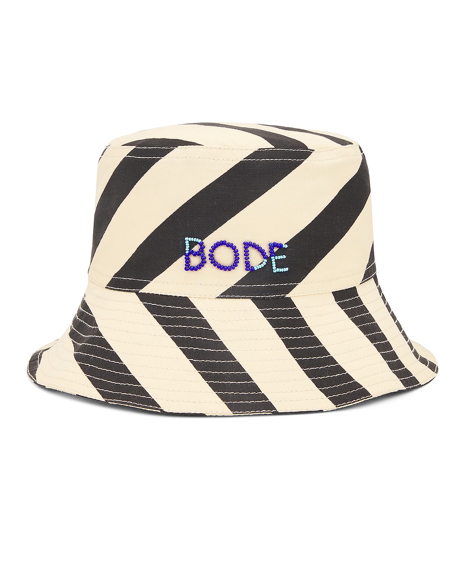 Image 1 of BODE Domino Stripe Bucket Hat in Ecru & Black