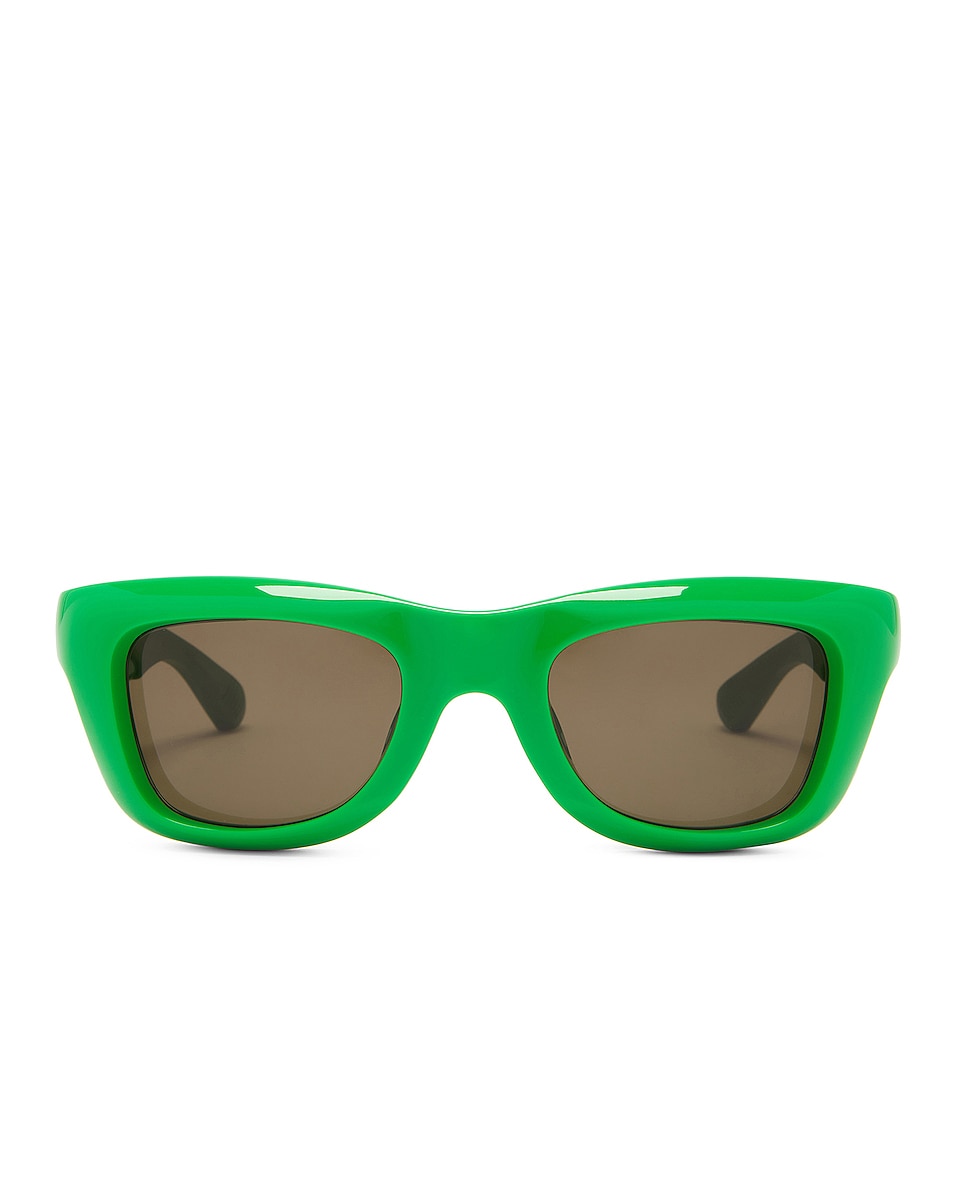 Image 1 of Bottega Veneta Mix Materials Sunglasses in Shiny Solid Green