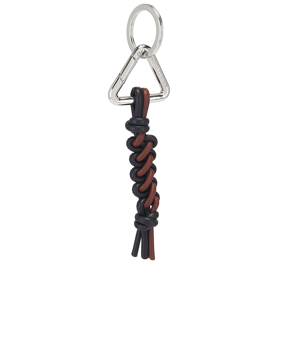 Image 1 of Bottega Veneta Scoubidou Key Ring Woven Nappa Bicolor in Space, Sapele, & Silver