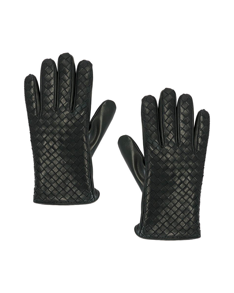 Image 1 of Bottega Veneta Soft Nappa Intrecciato Leather Gloves in Dark Green