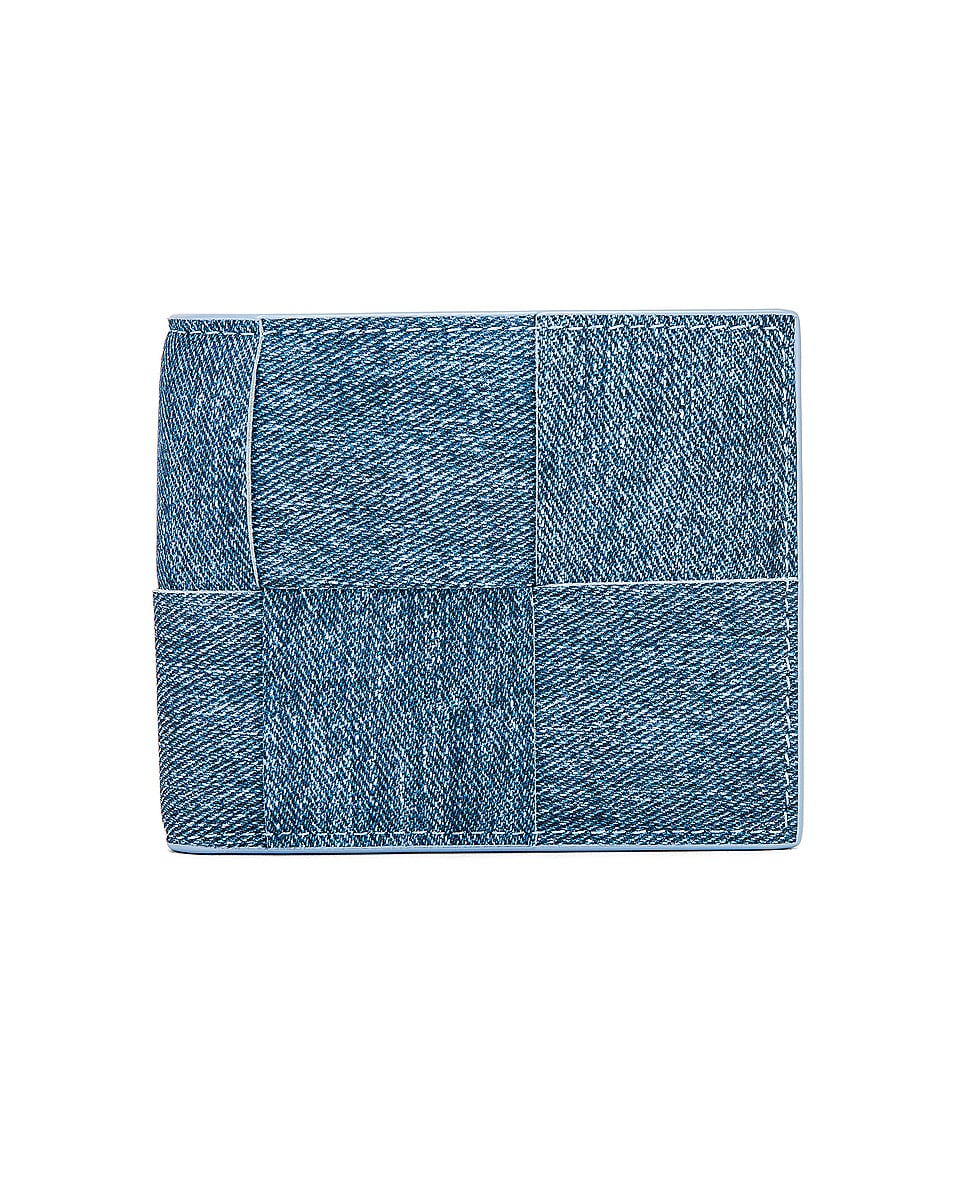 Image 1 of Bottega Veneta Cassette Bi Fold Wallet Nappa Denim Print in Blue Melange, & Ice