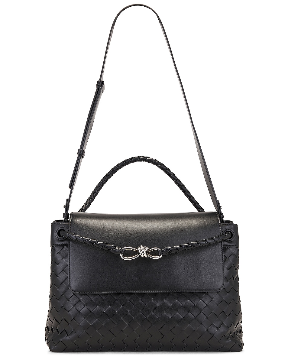 Image 1 of Bottega Veneta Medium Andiamo Messenger Intrecciato Avenue Bag in Black & Vintage Silver