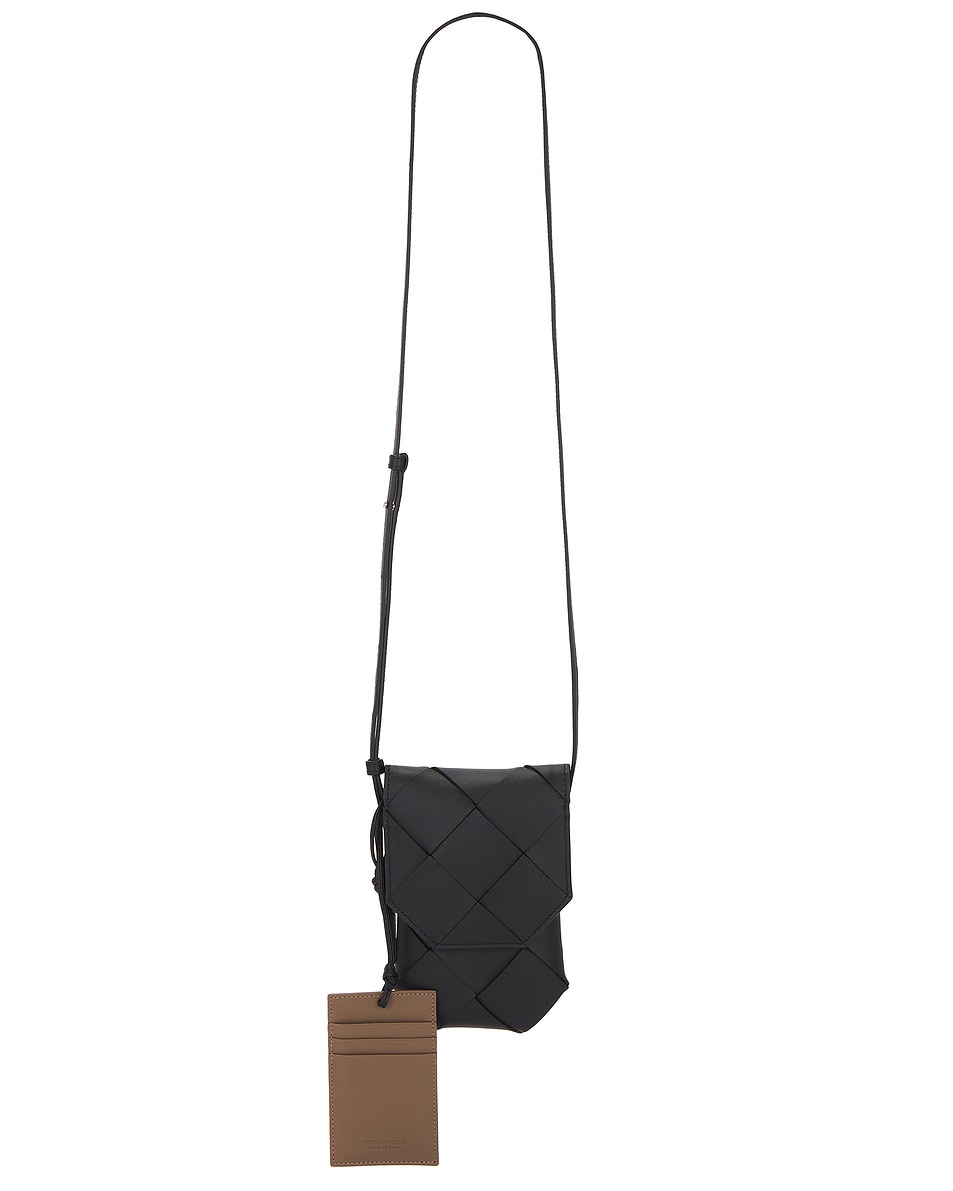 Image 1 of Bottega Veneta Diago Vertical Bicolor Phone Pouch in Black & Pinec Si