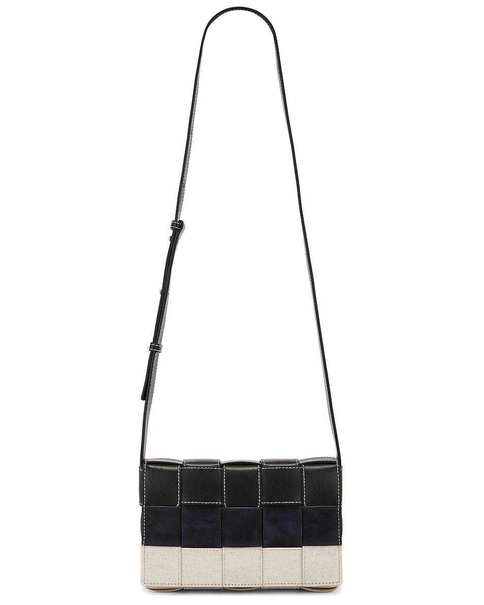 Image 1 of Bottega Veneta Cassette Intreccio Stitch Canvas And Suede Bag in Black & White