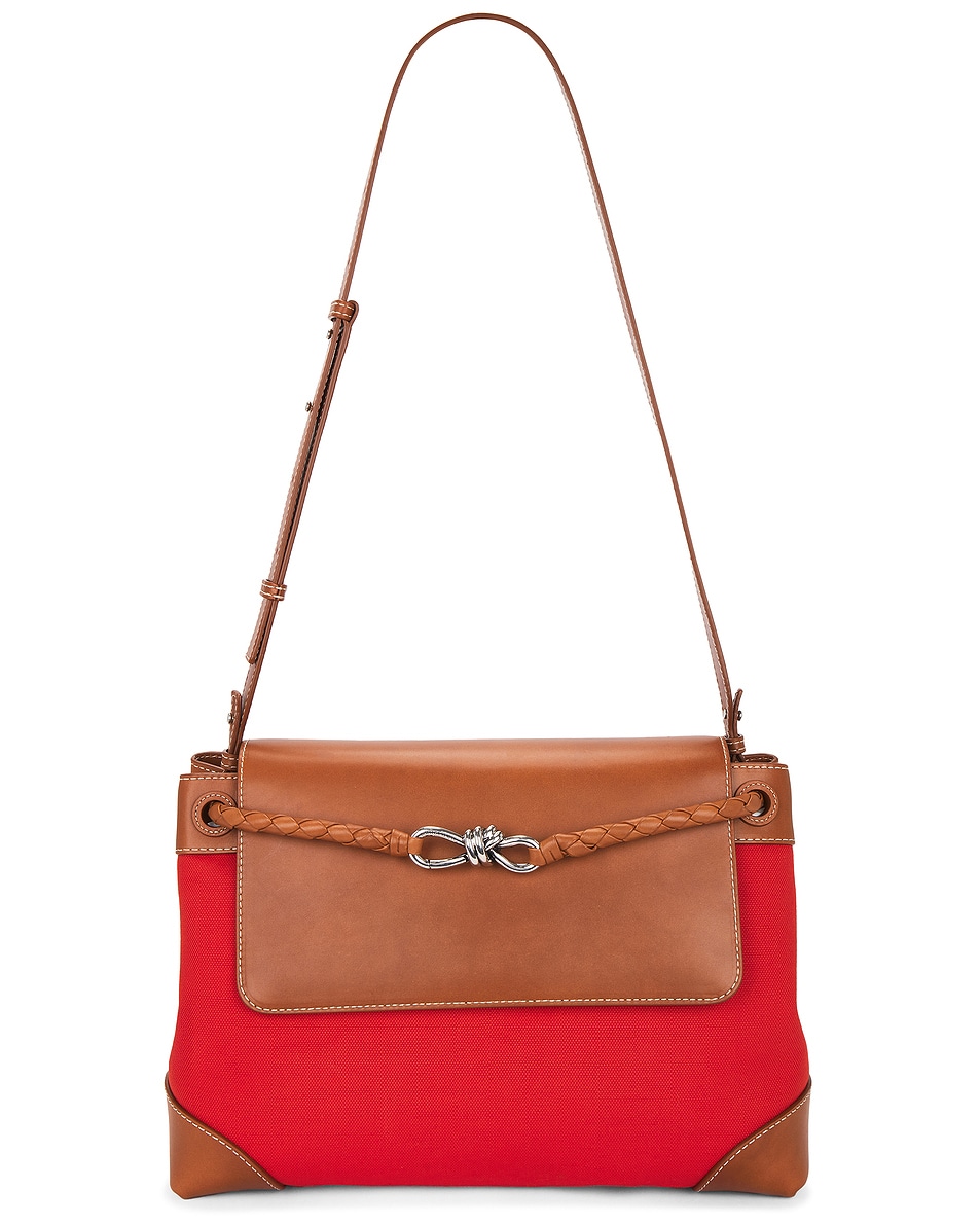 Image 1 of Bottega Veneta Andiamo Canvas Mix Messenger Bag in Scarlet Red & Brown