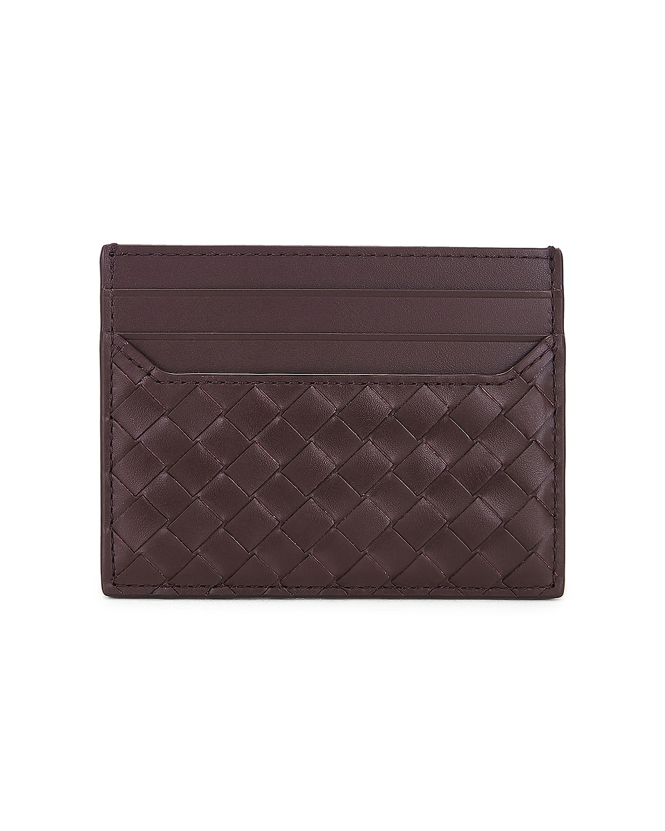 Image 1 of Bottega Veneta Intrecciato Piccolo Horizontal Card Case in Dark Barolo & Silver