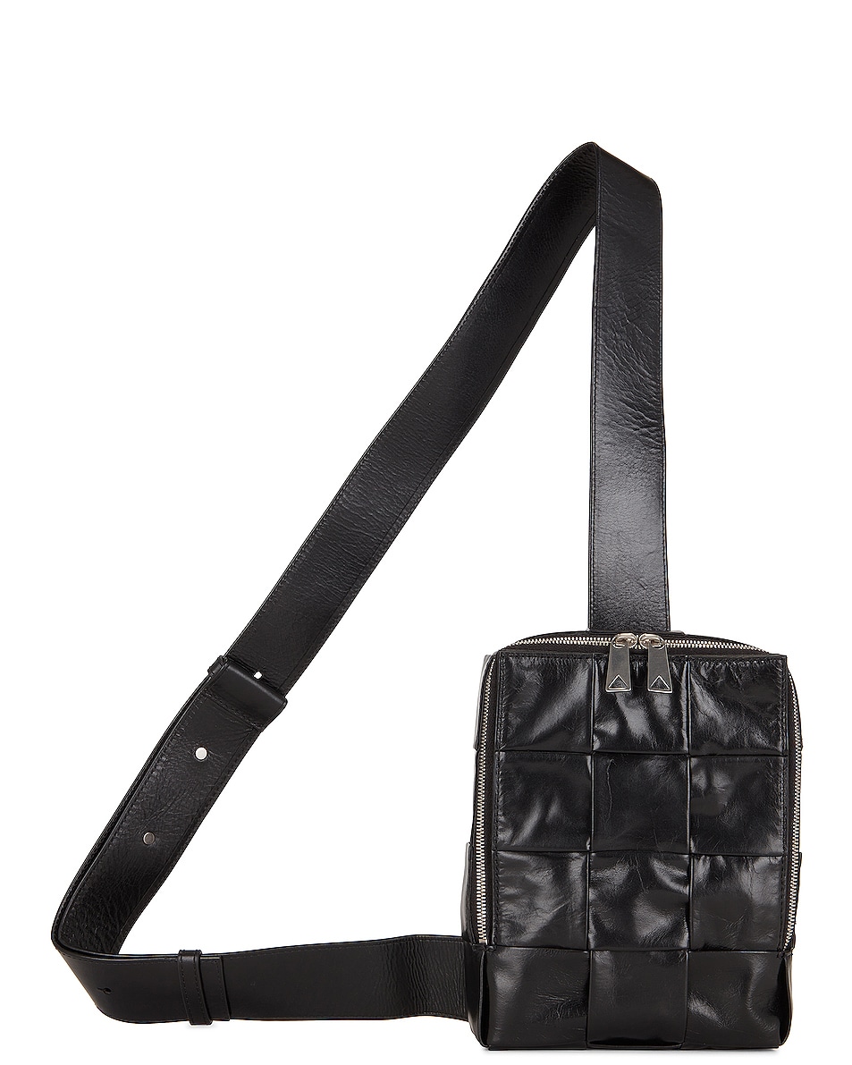 Bottega Veneta Borsa Sling Bag in Black & Silver | FWRD