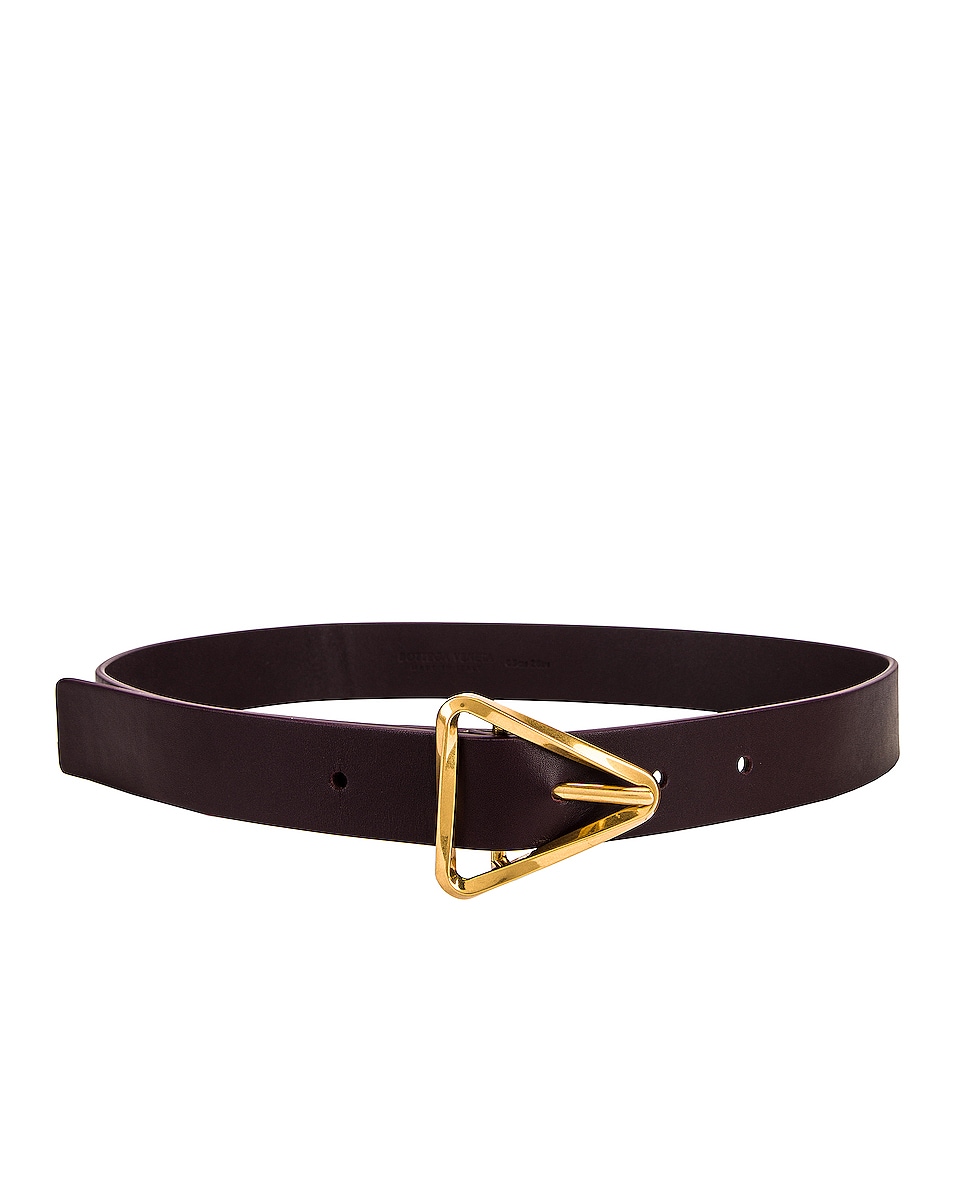 Image 1 of Bottega Veneta New Triangle Leather Belt in Grape & Gold