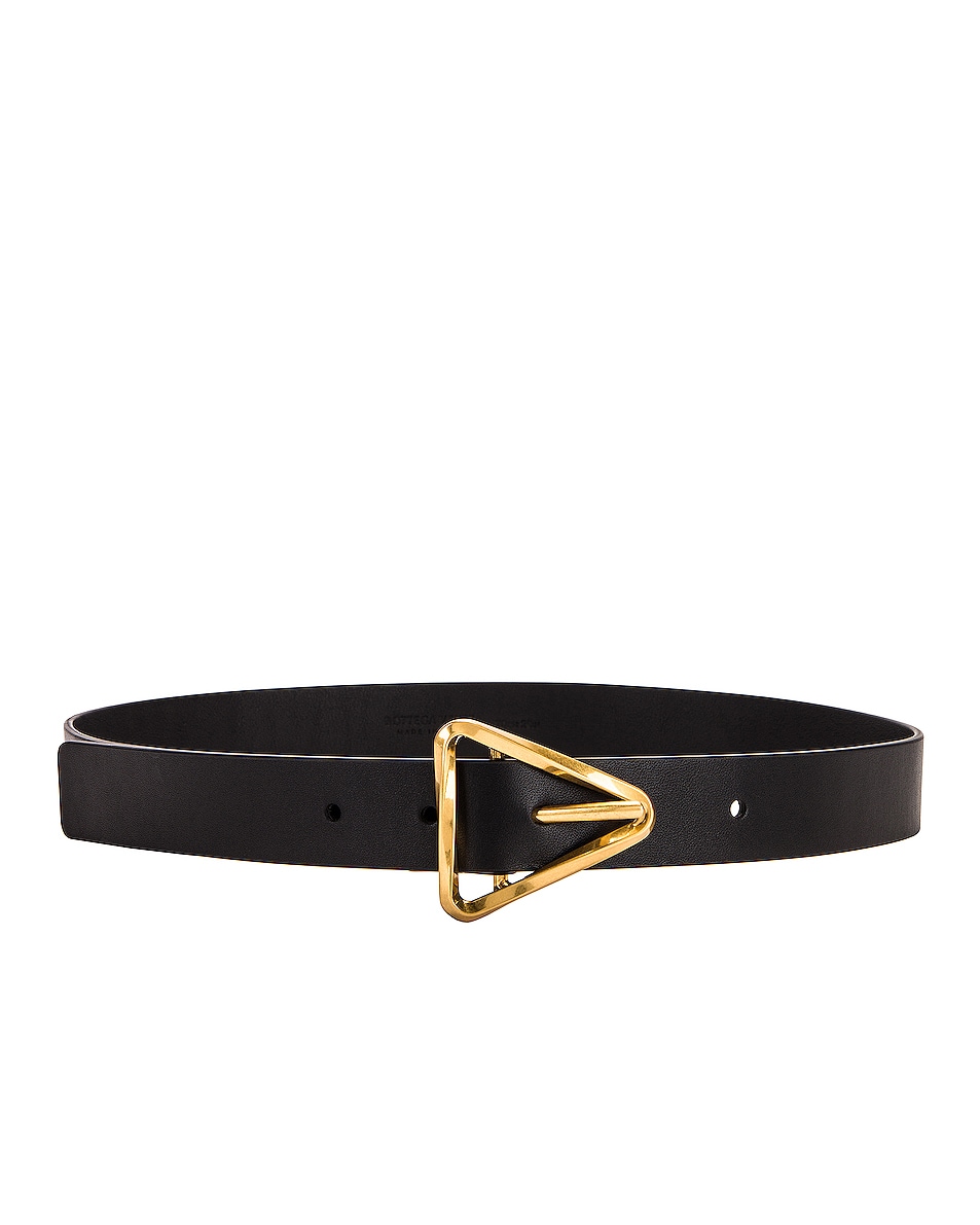 Image 1 of Bottega Veneta New Triangle Leather Belt in Black & Gold