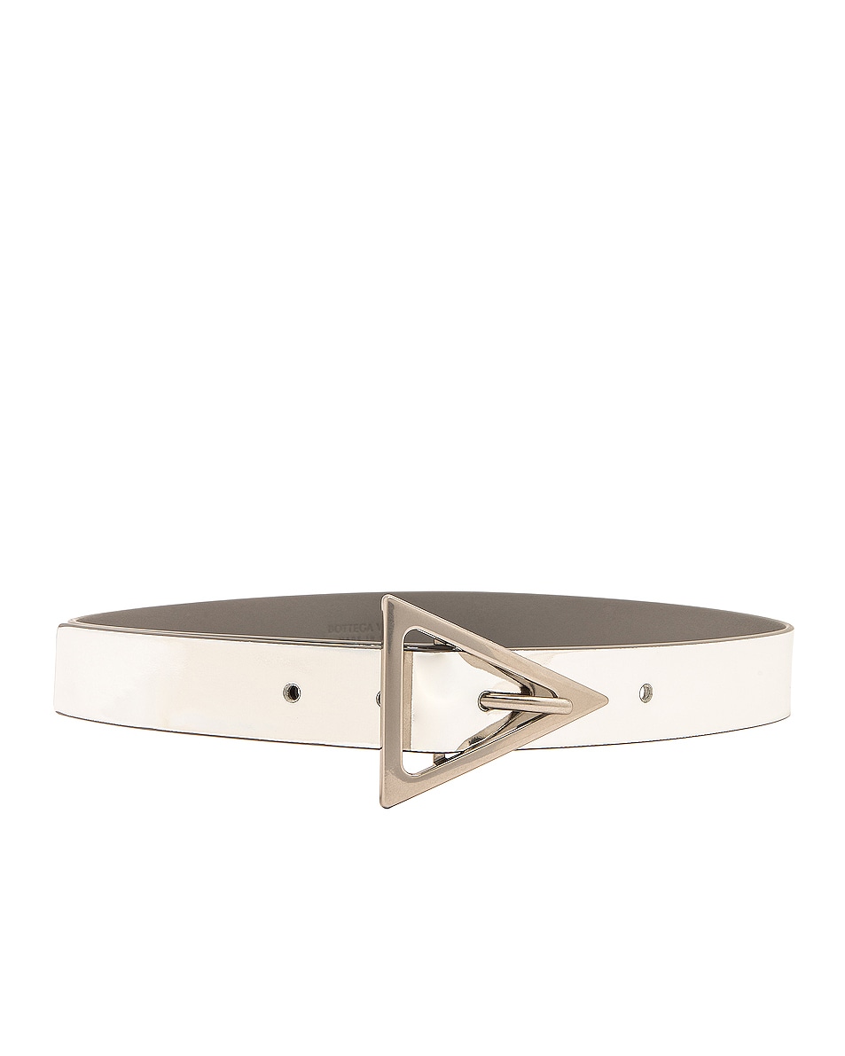 Image 1 of Bottega Veneta Triangle Leather Belt in Silver & Concrete Silver