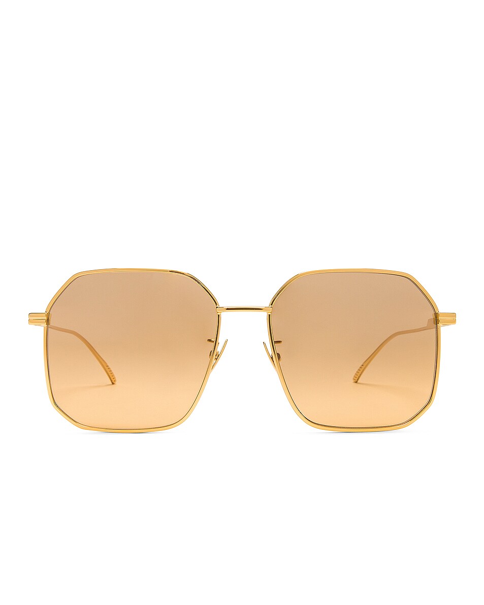 Image 1 of Bottega Veneta Metal Square Sunglasses in Shiny Gold & Gradient Brown