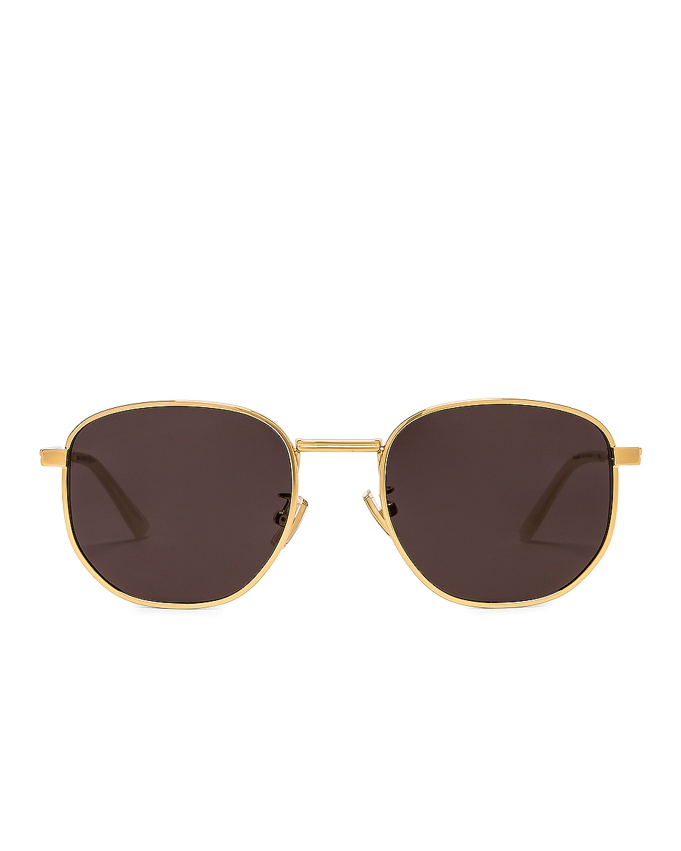 Image 1 of Bottega Veneta Metal Frame Sunglasses in Shiny Gold & Solid Grey