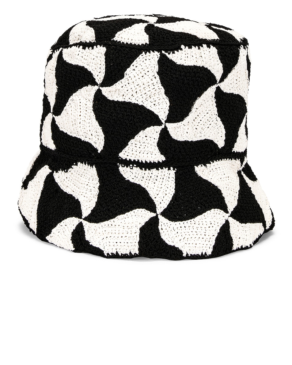 Image 1 of Bottega Veneta Wavy Triangle Crochet Bucket Hat in Black & White
