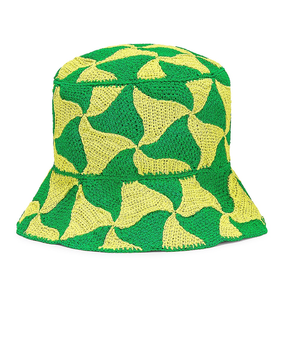 Image 1 of Bottega Veneta Wavy Triangle Crochet Bucket Hat in Parakeet & Kiwi