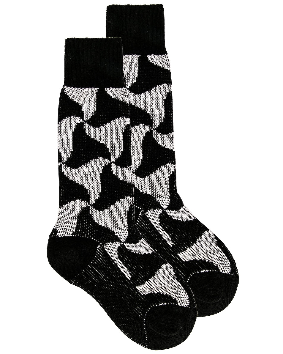 Image 1 of Bottega Veneta Wavy Triangle Cashmere Socks in Black & White