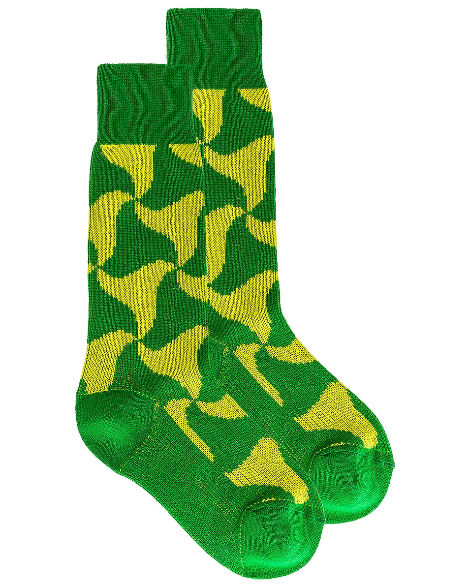 Image 1 of Bottega Veneta Wavy Triangle Cashmere Socks in Parakeet & Kiwi