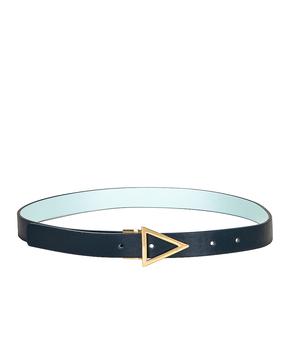 Image 1 of Bottega Veneta Reversible Triangle Leather Belt in Deep Blue, Pale Blue, & Gold