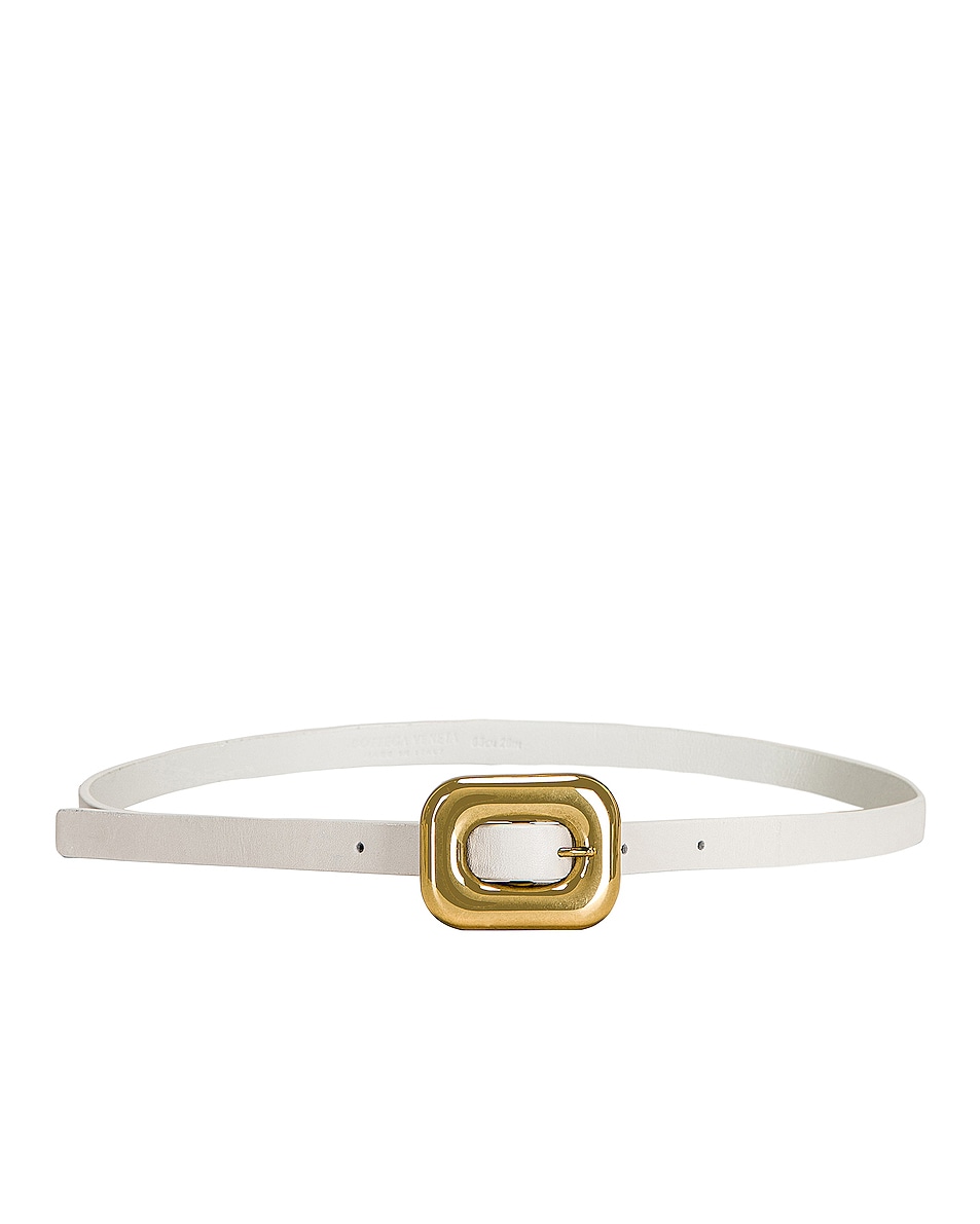 Image 1 of Bottega Veneta Rectangle Leather Belt in White & Brass