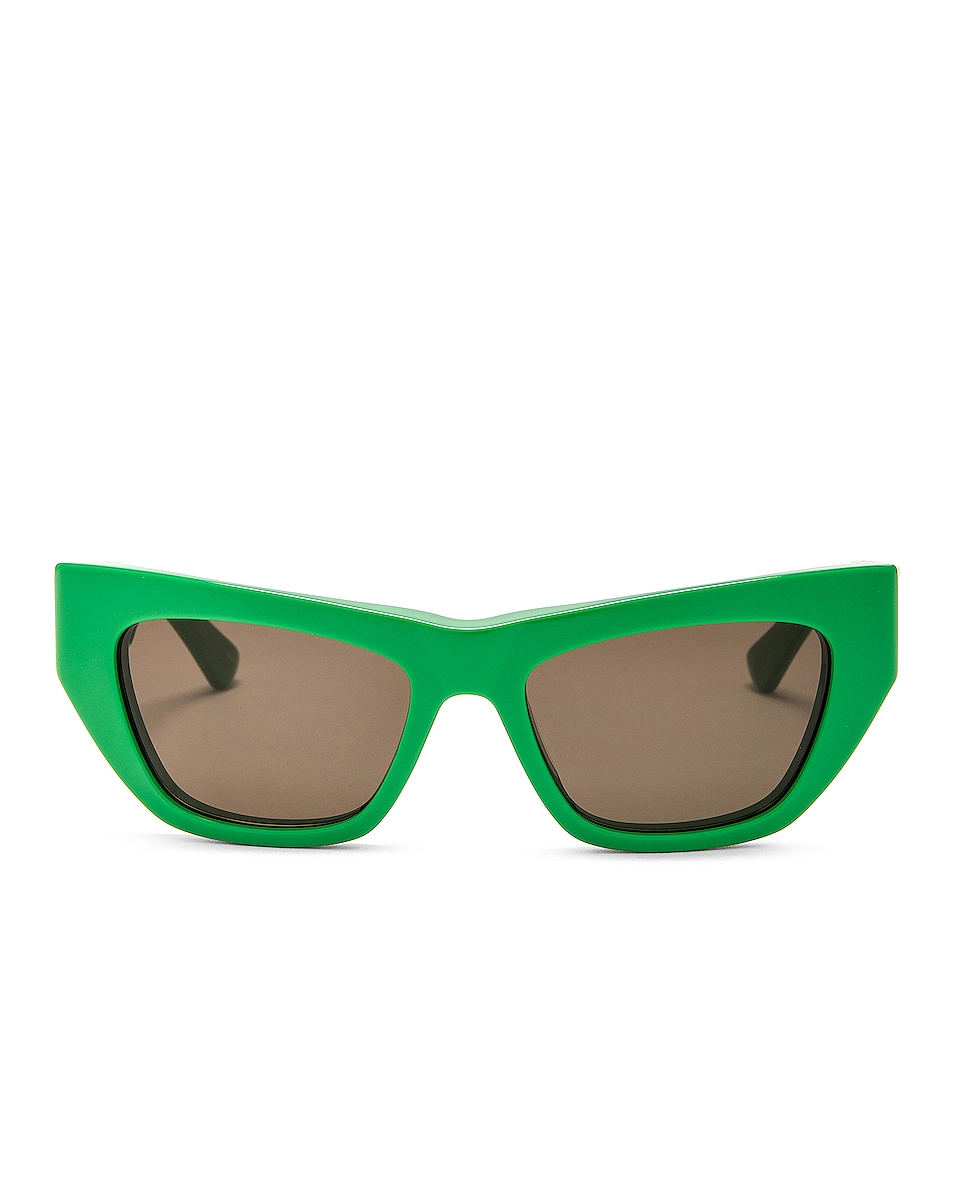 Image 1 of Bottega Veneta New Triangle Cat Eye Sunglasses in Shiny Green