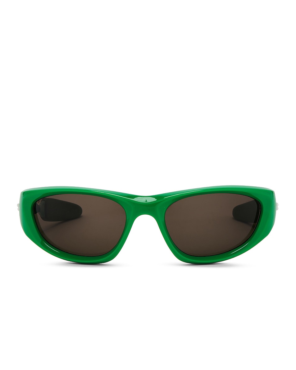 Image 1 of Bottega Veneta Wrap Sporty Sunglasses in Shiny Green