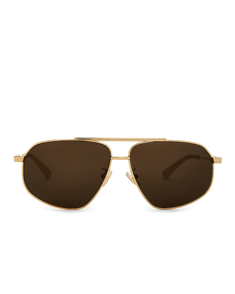 Image 1 of Bottega Veneta Metal Caravan Sunglasses in Shiny Gold