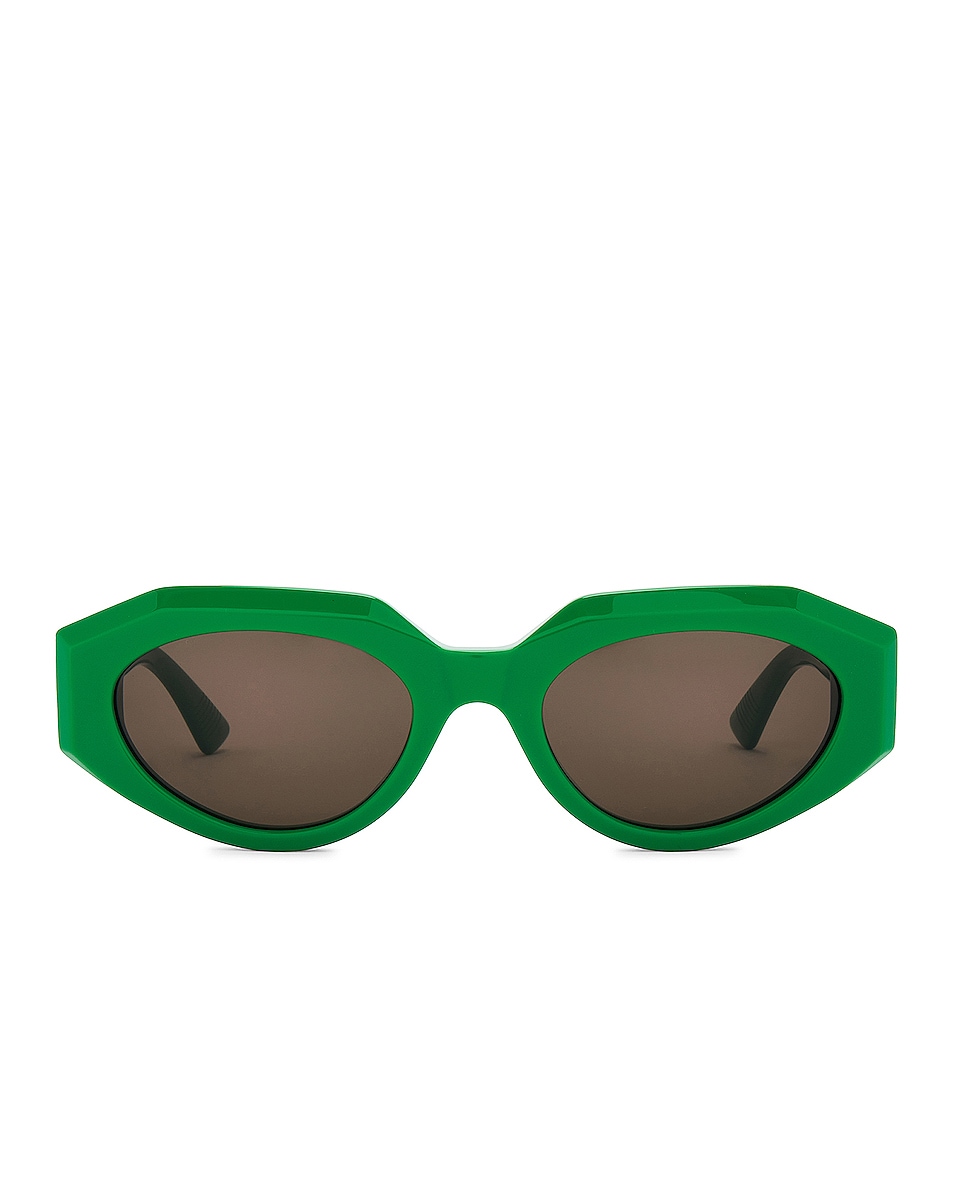 Image 1 of Bottega Veneta Classic Ribbon Oval Sunglasses in Shiny Green