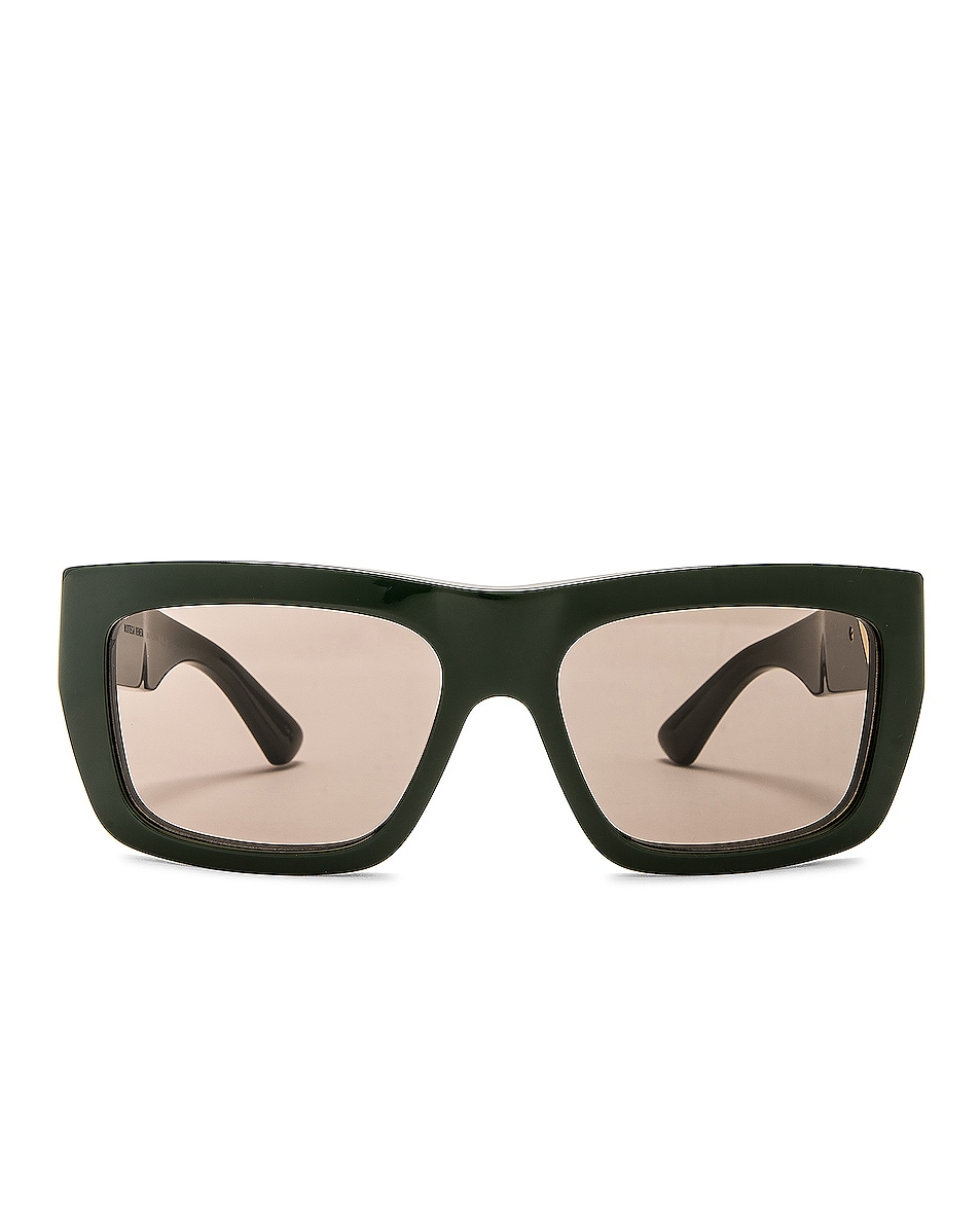 Image 1 of Bottega Veneta New Triangle Rectangular Sunglasses in Dark Green