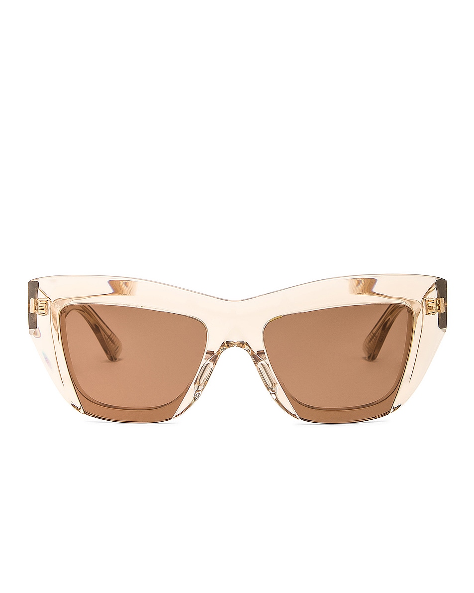 Image 1 of Bottega Veneta Edgy Square Sunglasses in Shiny Transparent Nude