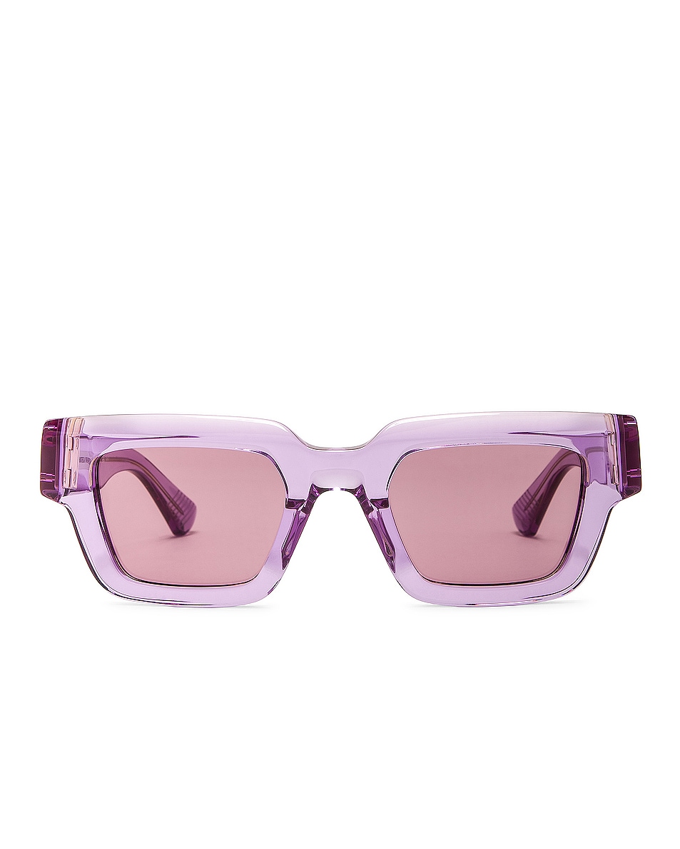 Image 1 of Bottega Veneta Rectangle Square Sunglasses in Transparent Lilac