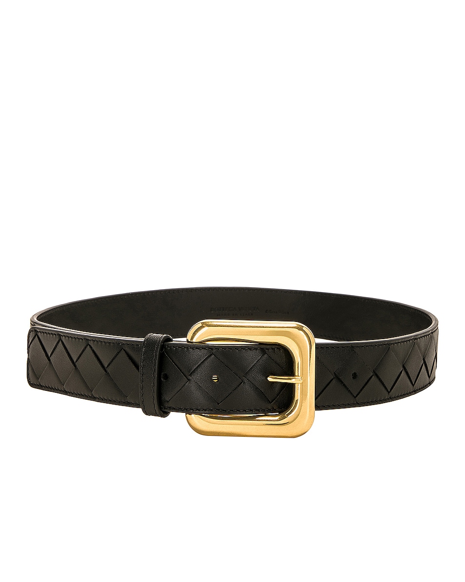 Image 1 of Bottega Veneta Leather Belt in Black & Muse Brass