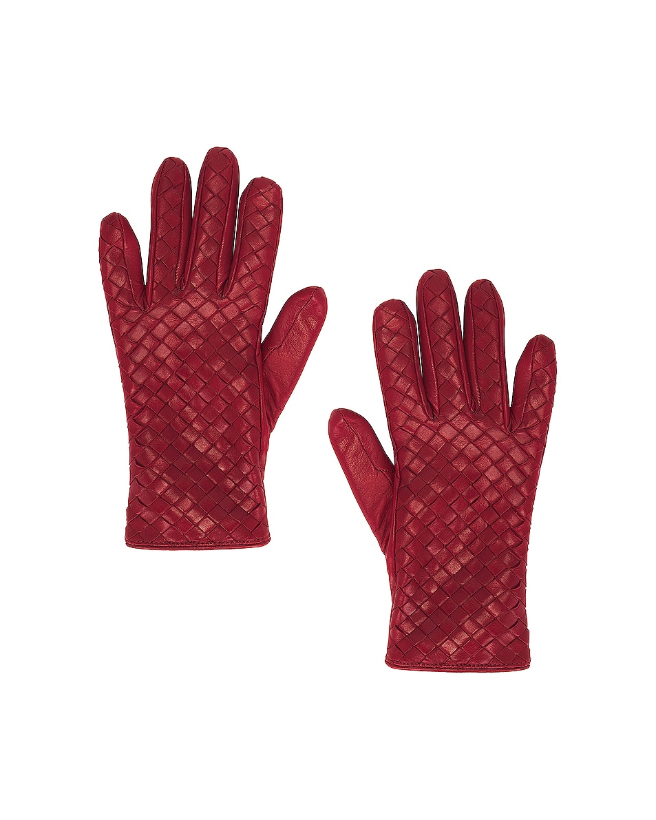 Image 1 of Bottega Veneta Soft Nappa Intreccio Gloves in Brick Red