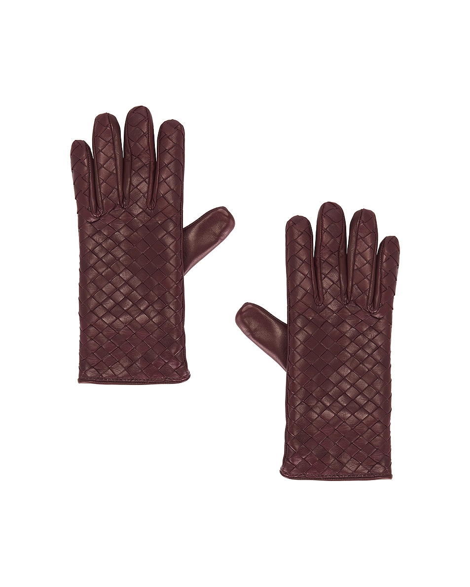 Image 1 of Bottega Veneta Leather Gloves in Garnet