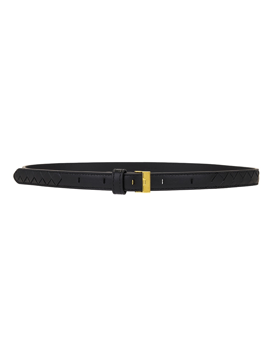 Image 1 of Bottega Veneta Intrecciato Belt in Black & Muse Brass