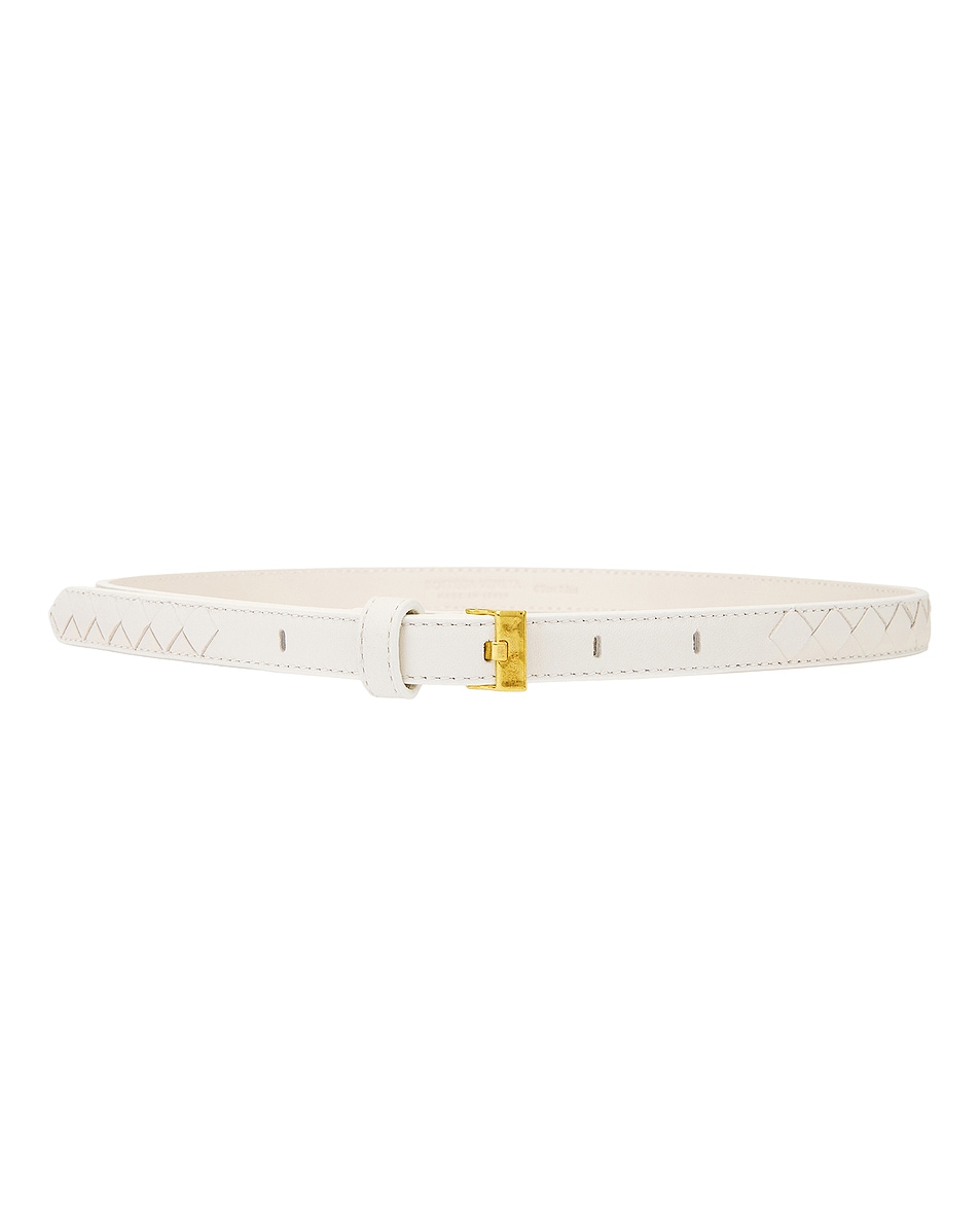 Image 1 of Bottega Veneta Intrecciato Belt in Chalk & Muse Brass