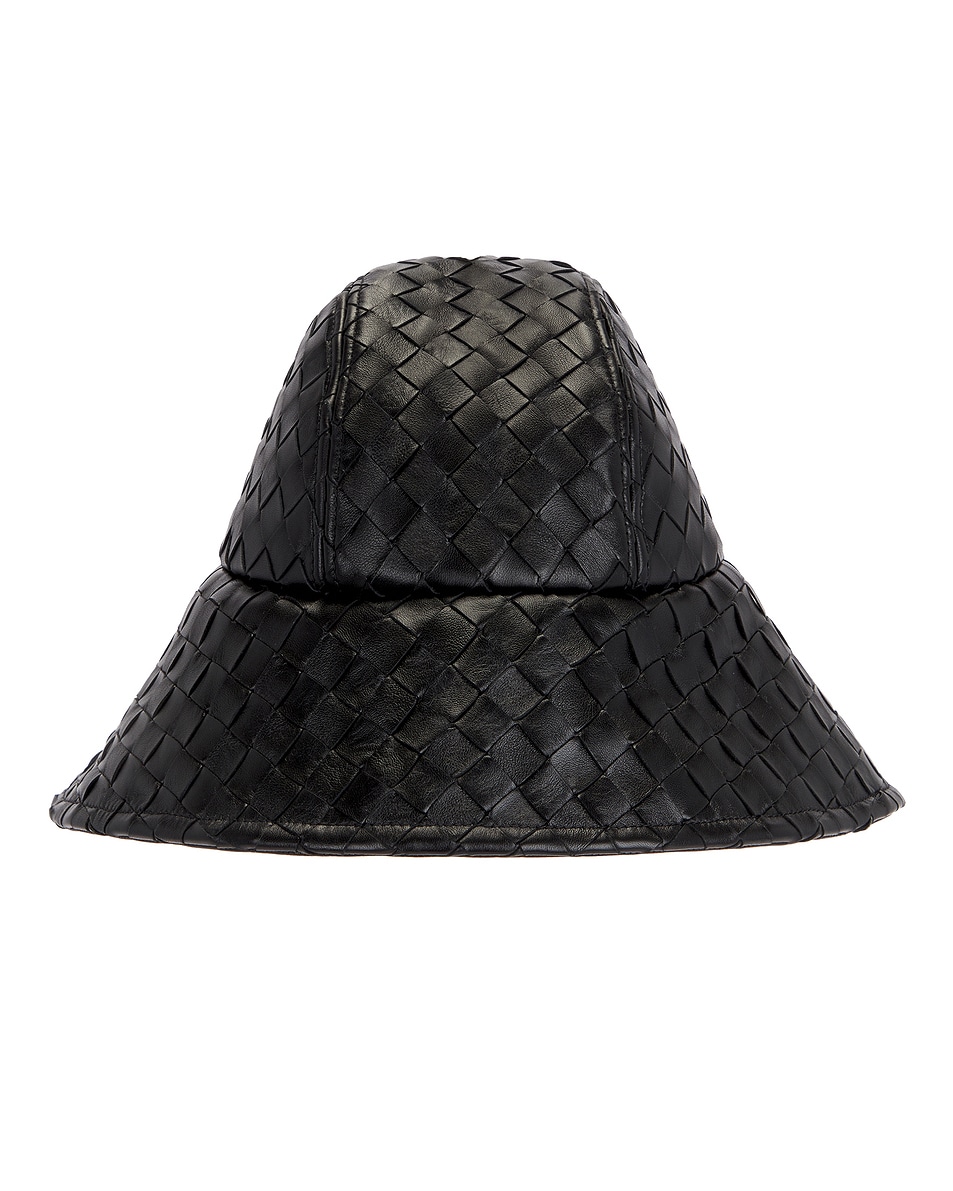 Image 1 of Bottega Veneta Leather Intrecciato Hat in Black