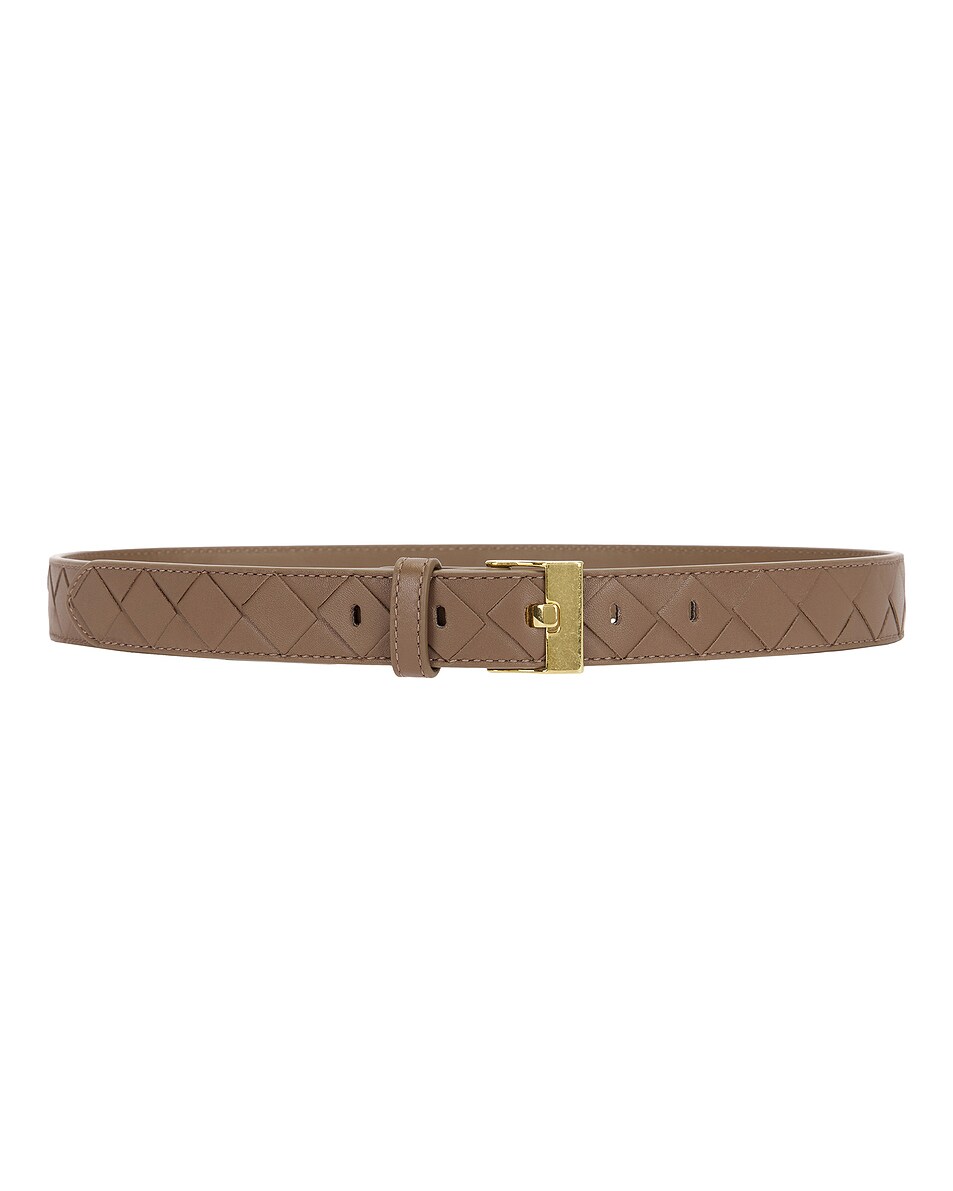 Image 1 of Bottega Veneta Intrecciato Belt in Pinecone & Muse Brass