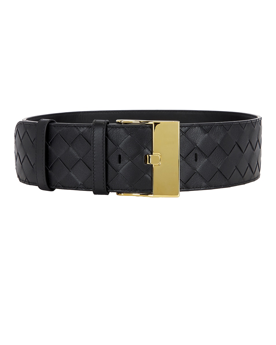 Image 1 of Bottega Veneta Large Watch Intrecciato Belt in Black & Muse Brass