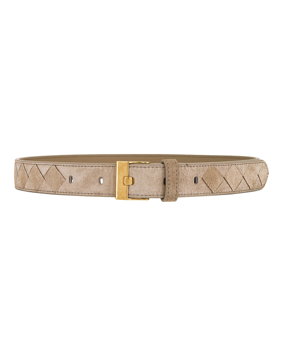 Image 1 of Bottega Veneta Intrecciato Belt in Mastice & Muse Brass