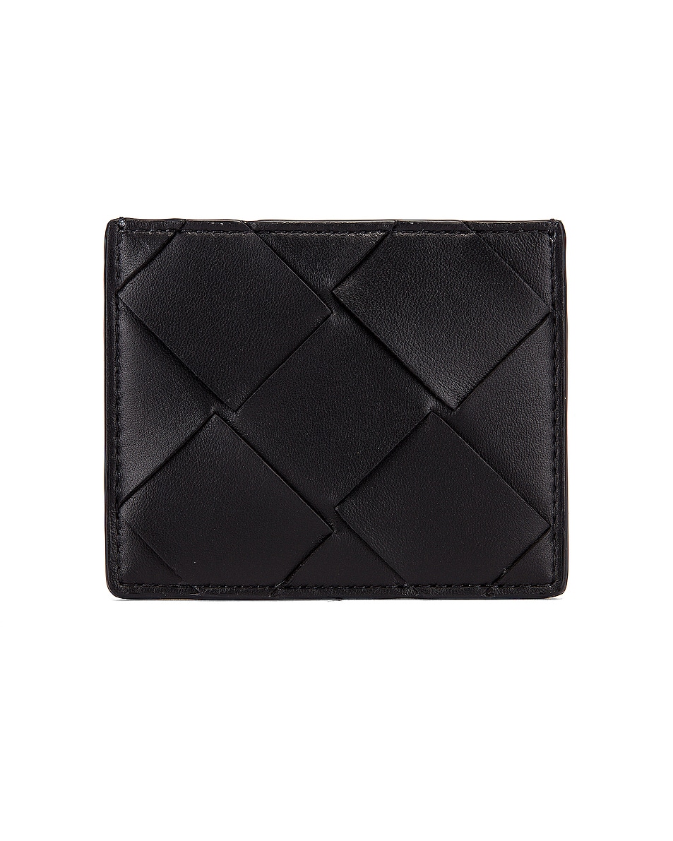 Image 1 of Bottega Veneta Leather Card Case in Black & Silver