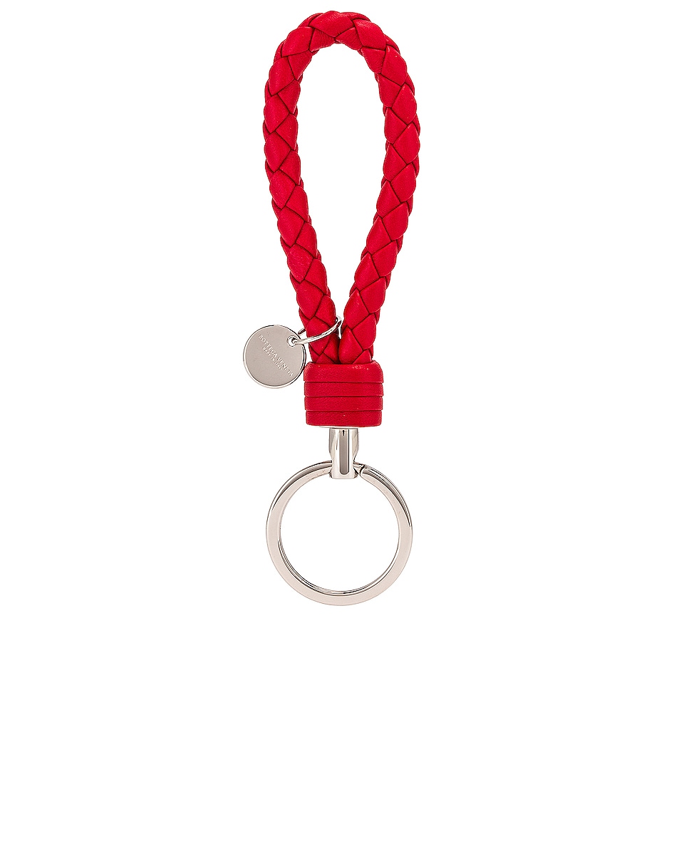 Image 1 of Bottega Veneta Woven Key Ring in Bright Red