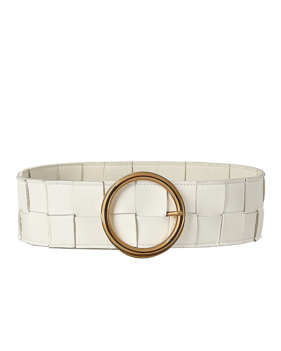 Image 1 of Bottega Veneta Leather Woven Belt in White & Plaster & Gold