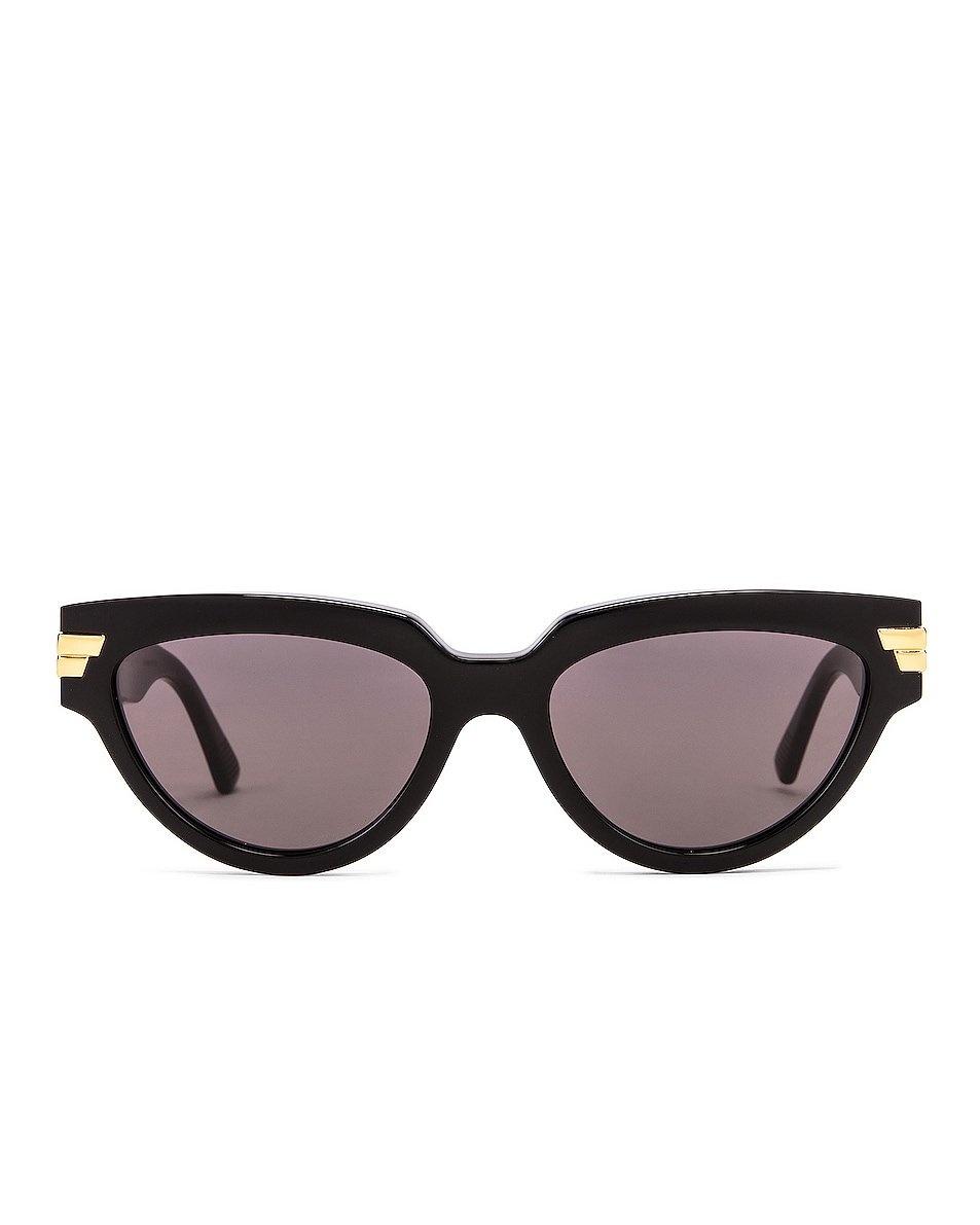 Bottega Veneta Cat Eye Sunglasses in Shiny Black & Grey | FWRD