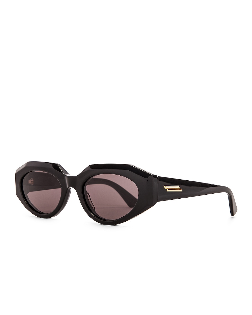 Bottega Veneta Soft Cat Eye Sunglasses in Shiny Black & Grey | FWRD