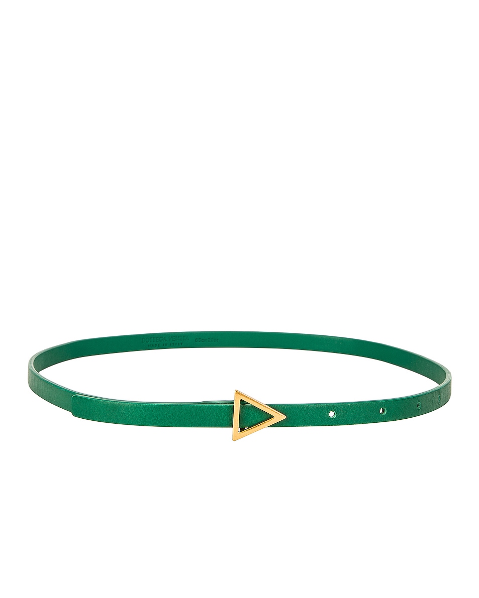 Image 1 of Bottega Veneta Triangle Skinny Belt in Racing Green & Gold