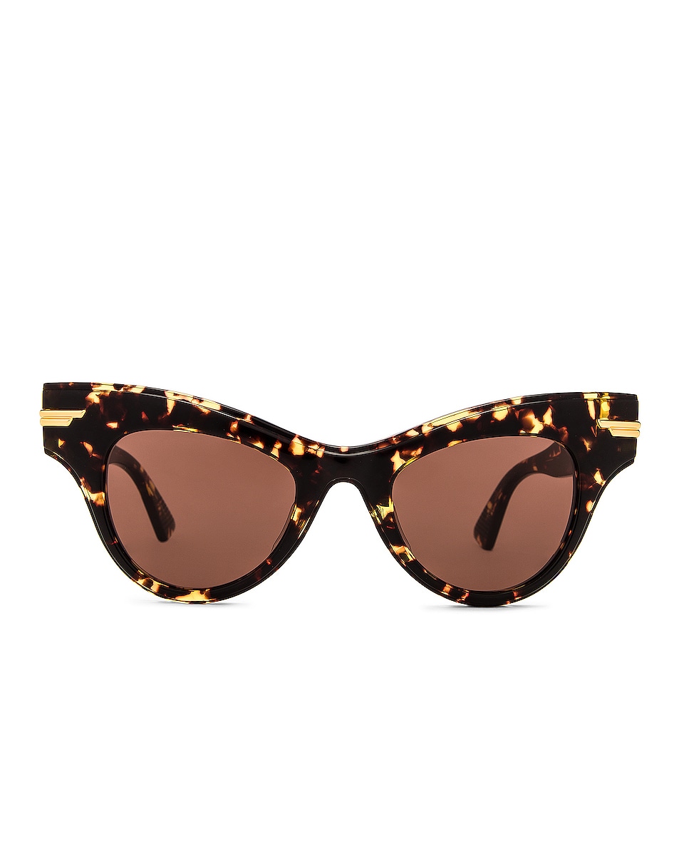 Image 1 of Bottega Veneta Ribbon Cat Eye Sunglasses in Shiny Spotted Havana & Solid Brown