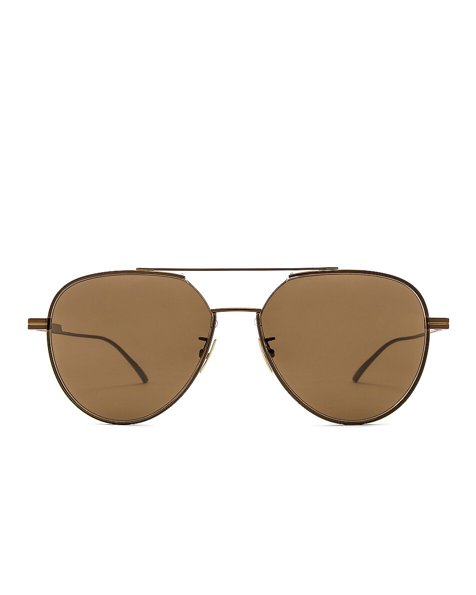 Image 1 of Bottega Veneta Metal Pilot Sunglasses in Shiny Transparent Brown